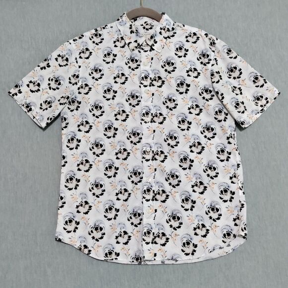 Club Monaco Mens Small Slim Fit 100% Cotton Short Sleeve Button Down Floral‎ - Picture 2 of 12